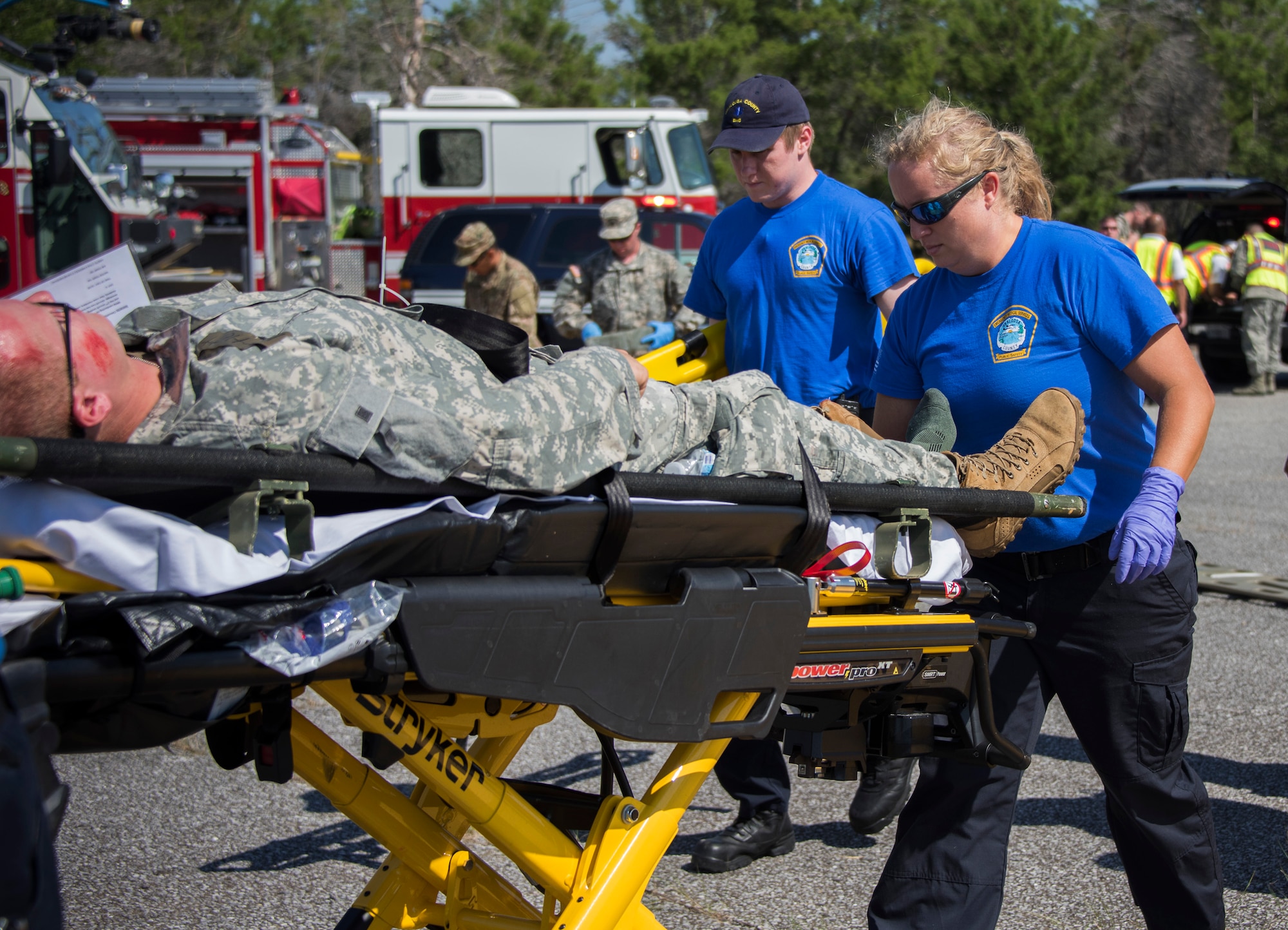 First responders from the 6th RTB, the 96th Civil Engineer Group Fire Department, 96th Security Forces Squadron, Okaloosa County Emergency Medical Services and Okaloosa Med Flight responded to a simulated mid-air helicopter collision and crash on the range. The realistic exercise with more than 20 injuries served to validate the 6 RTB’s mass casualty exercise procedures and their ability to work as part of a unified command.