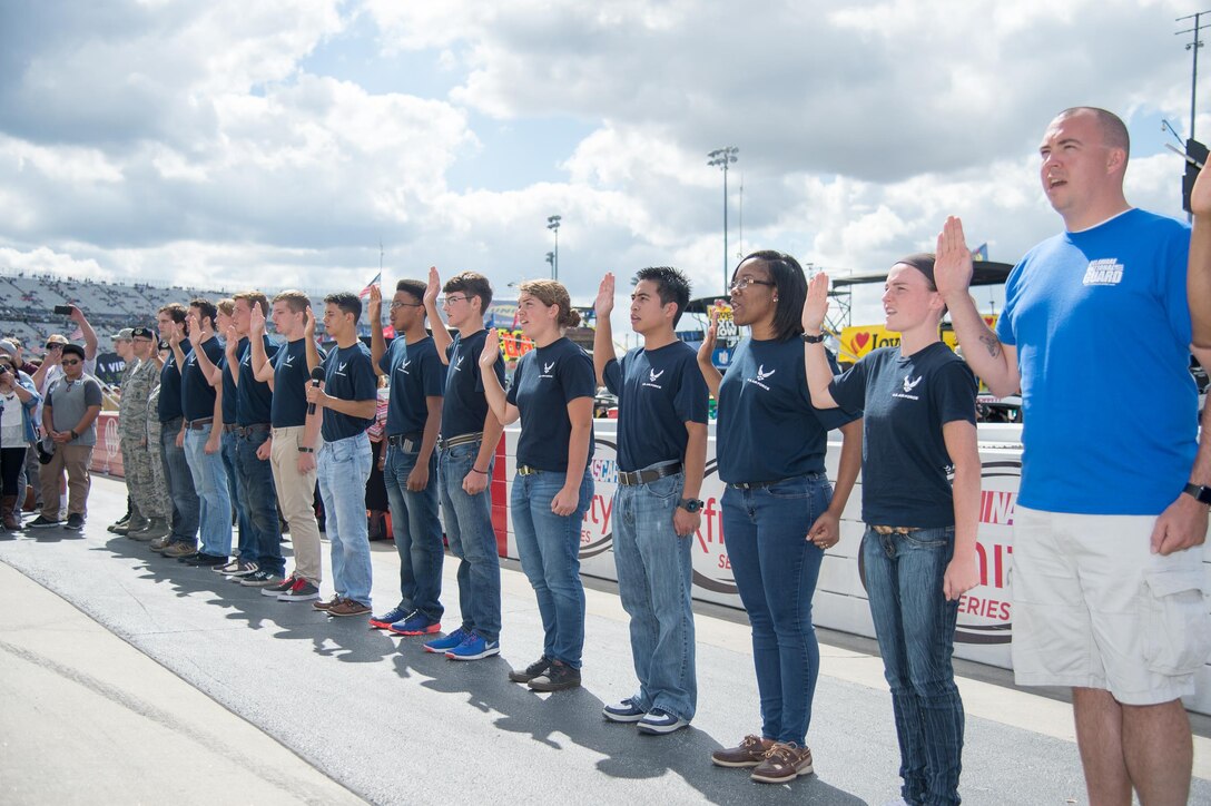 Team Dover members participate in the NASCAR Apache Warrior 400 race Oct. 1, 201y, at Dover International Speedway, Dover, Del.