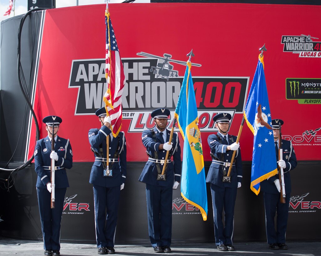 Team Dover members participate in the NASCAR Apache Warrior 400 race Oct. 1, 201y, at Dover International Speedway, Dover, Del.