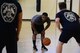 U.S. Air Force Staff Sgt. Jashawn Sherrill, 100th Security Forces Squadron commander’s support staff personnelist, plays a game of basketball during the Battle of the Badges Sept. 30, 2017, on RAF Mildenhall, England. Events such as the Battle of the Badges are designed to foster good communication between first responders. (U.S. Air Force photo by Airman 1st Class Alexandria Lee)