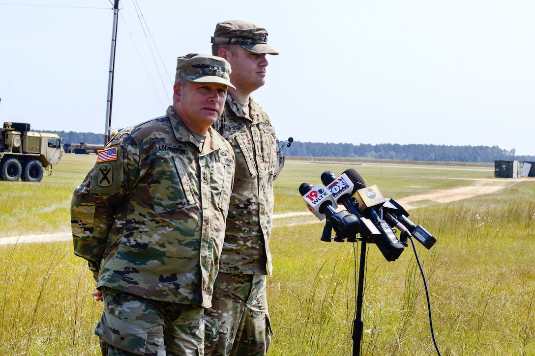 Army Maj. Gen. Robert E. Livingston Jr. holds a press conference to inform the public of South Carolina Army National Guard engineers leaving to help recovery efforts in Puerto Rico.