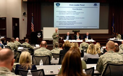 Gen. Carlton D. Everhart II, Air Mobility Command commander discusses the importance of civic leaders in the community to commanders during AMC's fall Phoenix Rally Sept. 27 at Scott Air Force Base, Ill.
