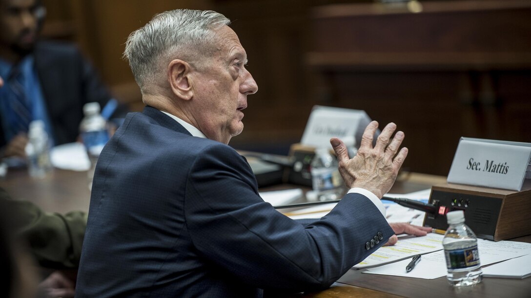 Defense Secretary Jim Mattis testifies before a Senate committee.