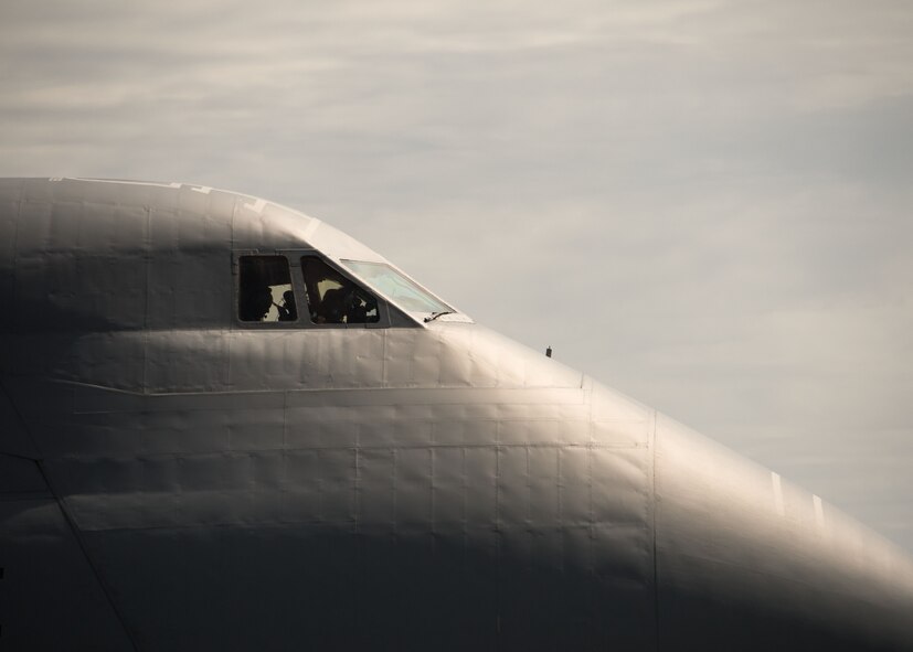 Pilots on the flight deck of a C-5M Super Galaxy from Dover Air Force Base, Del. conduct pre-flight checks before taking off from Dobbins Air Reserve Base, Ga. Oct. 2, 2017. The plane took vital communication equipment as well as AT&T Network Disaster Recovery Team members to provide communication support to Puerto Rico in the wake of Hurricane Maria’s destruction. (U.S. Air Force photo/Staff Sgt. Andrew Park)