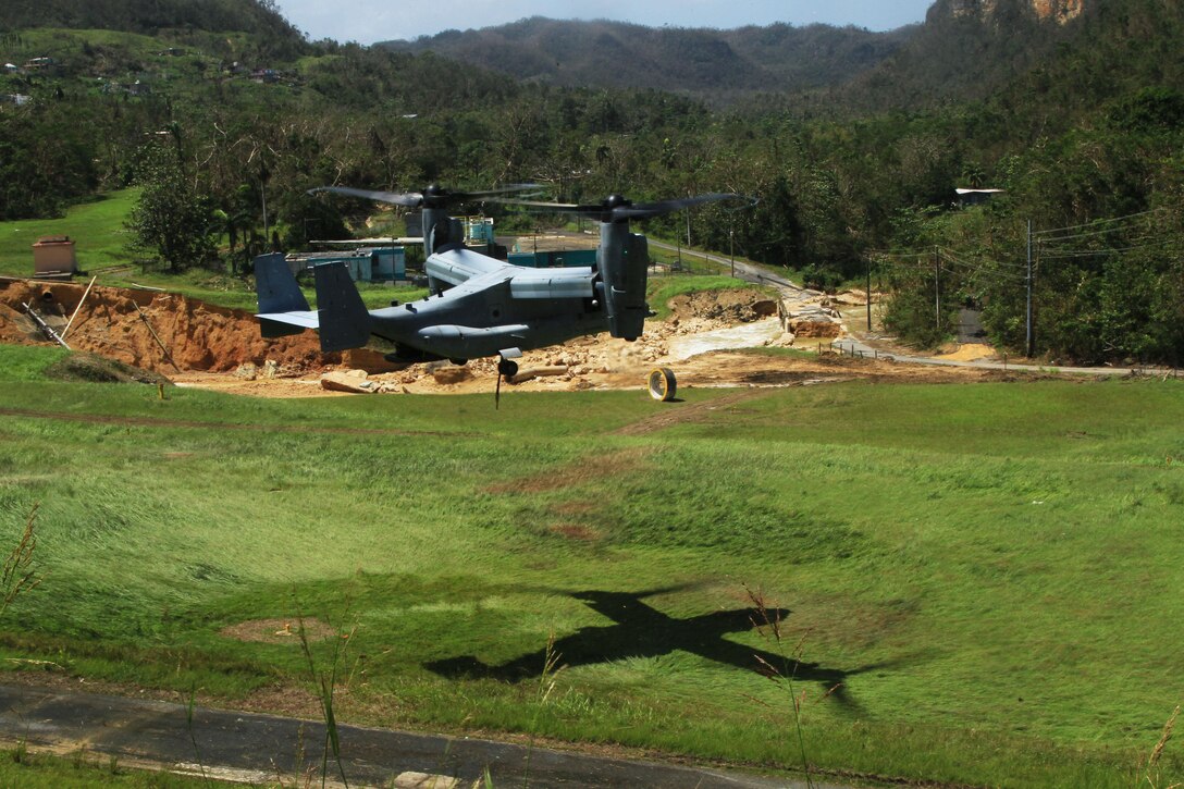 V-22 Osprey prepares for landing.
