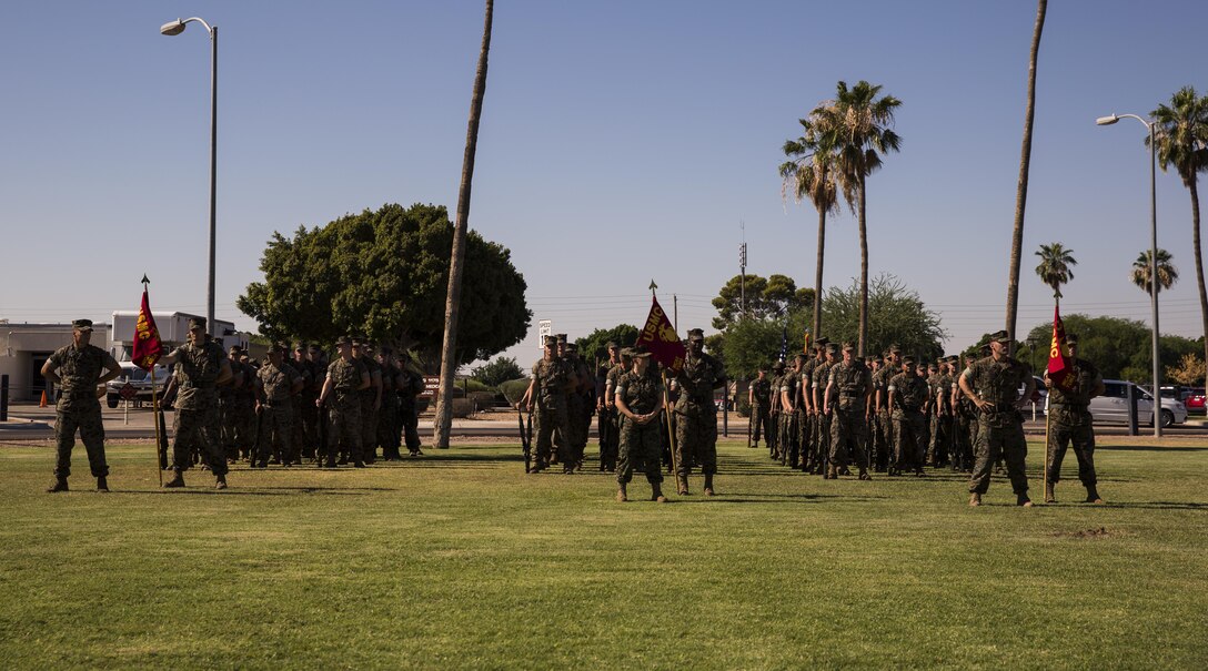 U.S. Marines prepare for the Marine Corps Air Station Yuma, Ariz., change of command ceremony held at the parade field Tuesday, June 27, 2017. During the ceremony, Col. Ricardo Martinez, the outgoing commanding officer, relinquished his command to Col. David A. Suggs, the oncoming commanding officer. (U.S. Marine Corps photo taken by Lance Cpl. Christian Cachola)