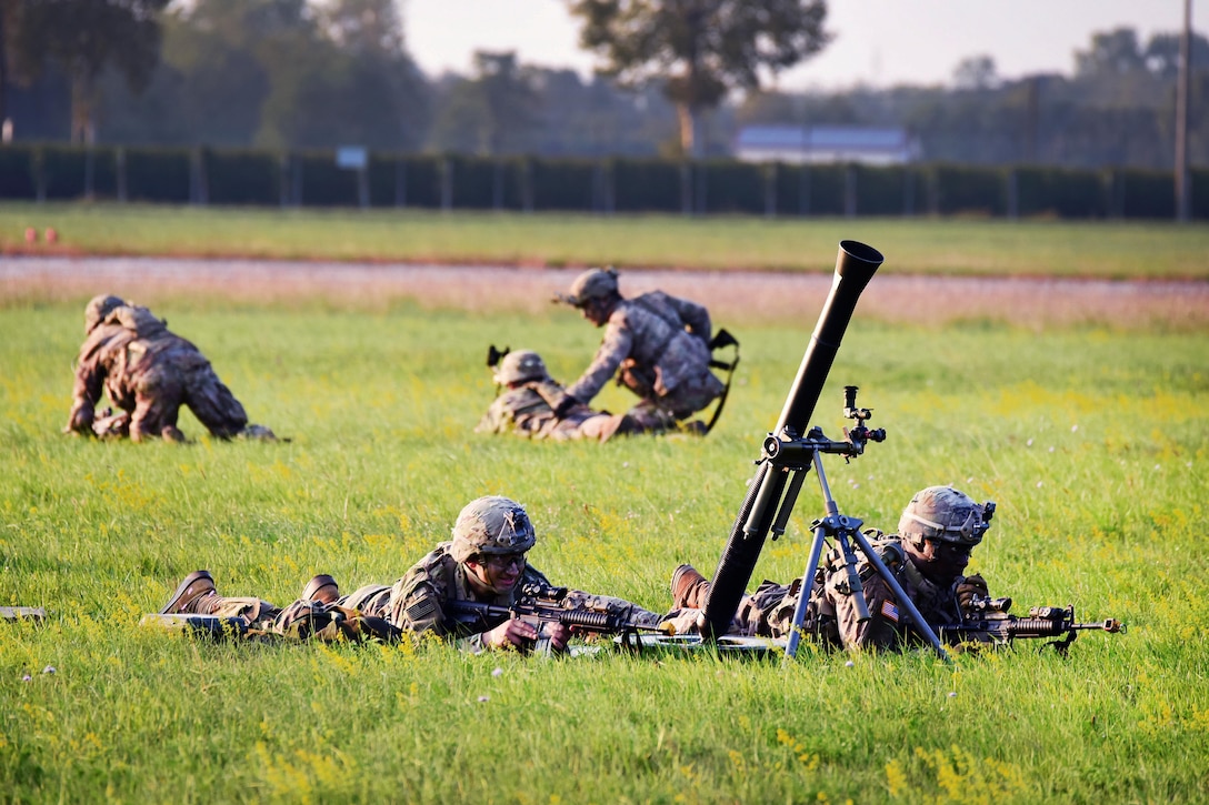 U.S. soldiers employ weapons at Rivolto Air Base in Udine, Italy, Sept. 26, 2017, during Exercise September Heat 2017.