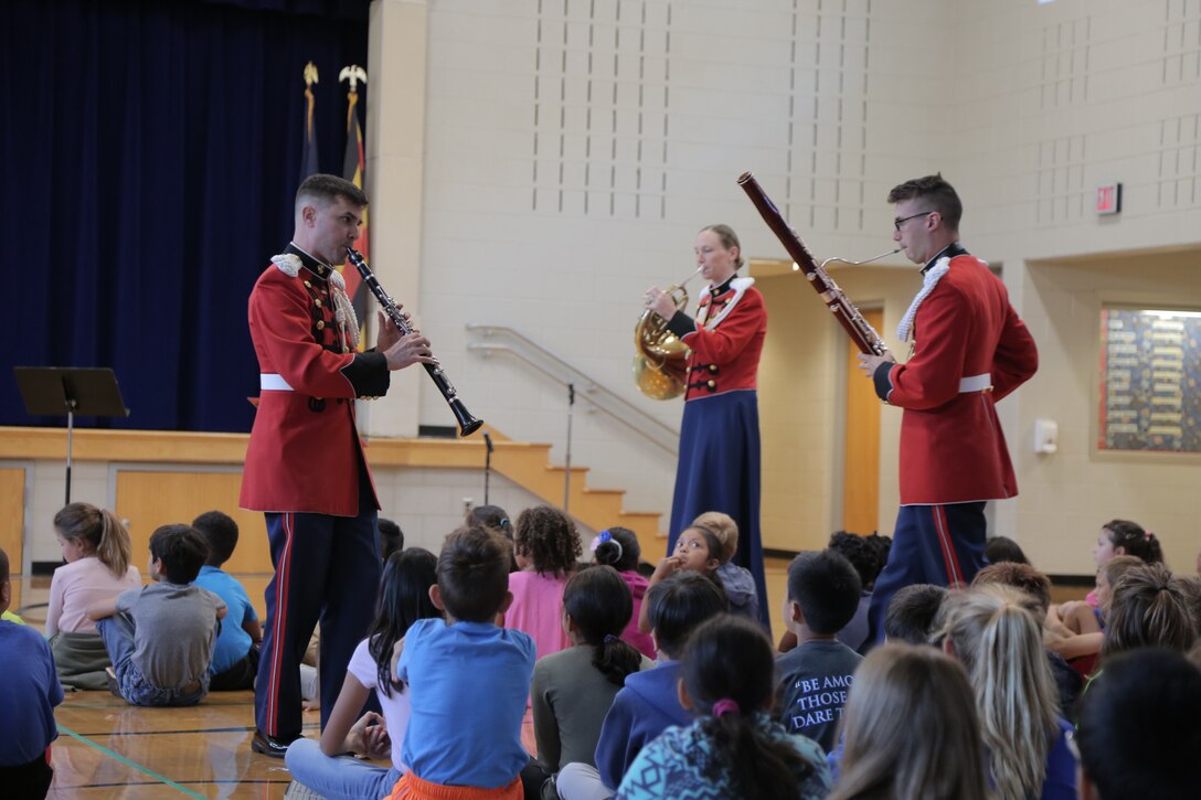 On Oct. 4, 2017 a woodwind quintet from the U.S. Marine Band performed a Music in the Schools program at Arlington Traditional School in Arlington, Va. (U.S. Marine Corps photo by Master Sgt. Kristin duBois/released)