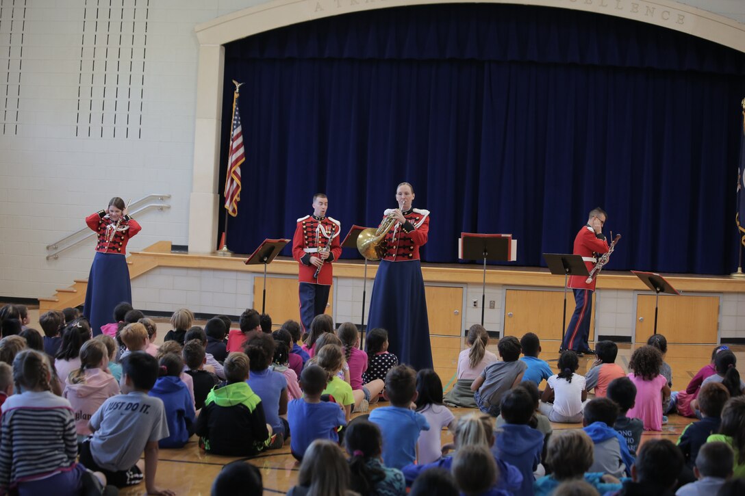 On Oct. 4, 2017 a woodwind quintet from the U.S. Marine Band performed a Music in the Schools program at Arlington Traditional School in Arlington, Va. (U.S. Marine Corps photo by Master Sgt. Kristin duBois/released)