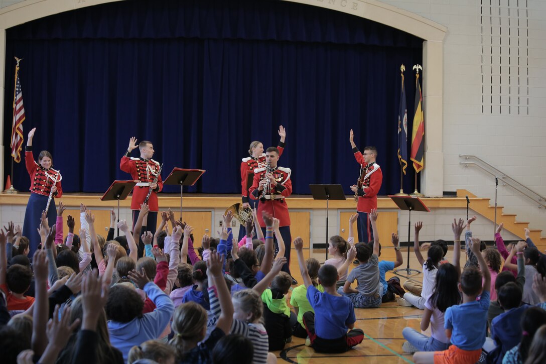 On Oct. 4, 2017 a woodwind quintet from the U.S. Marine Band performed a Music in the Schools program at Arlington Traditional School in Arlington, Va. (U.S. Marine Corps photo by Master Sgt. Kristin duBois/released)