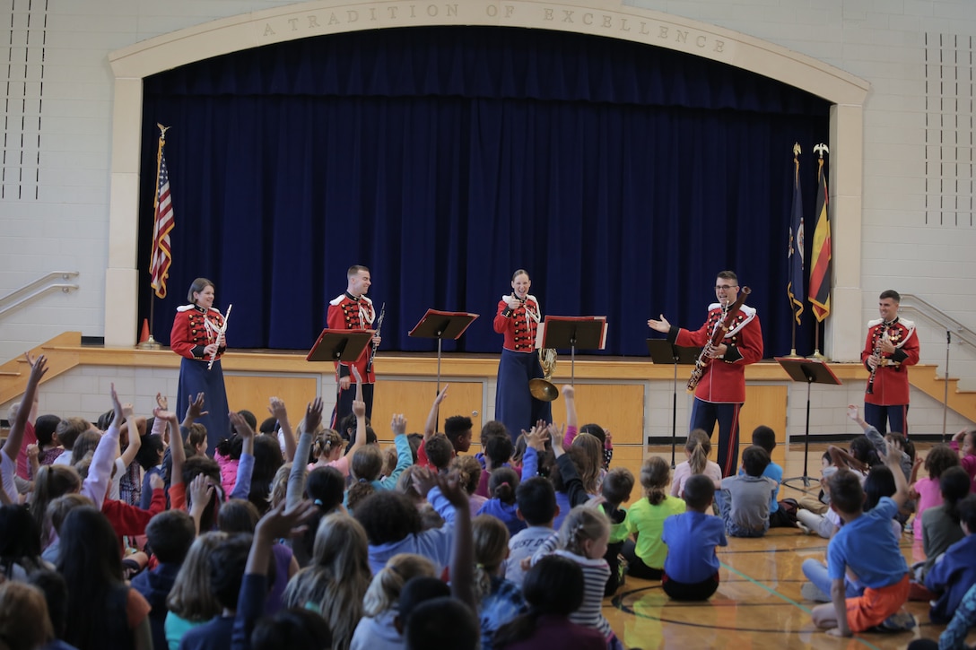 On Oct. 4, 2017 a woodwind quintet from the U.S. Marine Band performed a Music in the Schools program at Arlington Traditional School in Arlington, Va. (U.S. Marine Corps photo by Master Sgt. Kristin duBois/released)