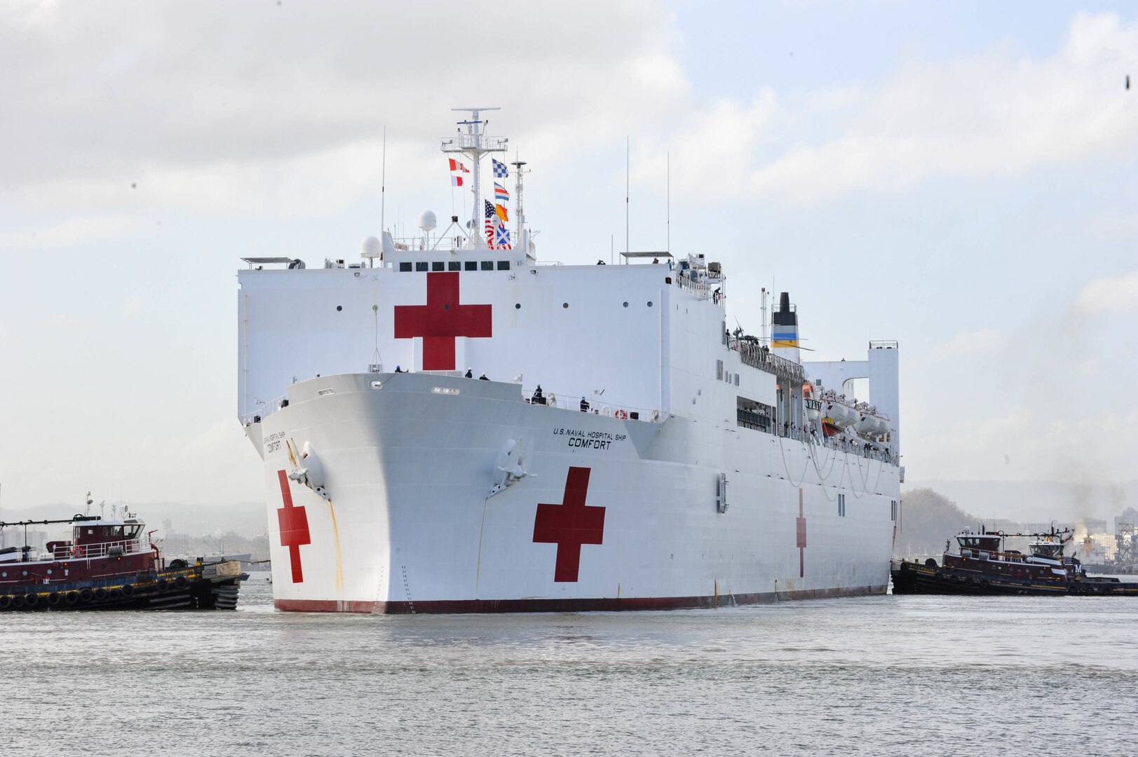 The Military Sealift Command hospital ship USNS Comfort arrives in San Juan, Puerto Rico.