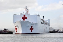 The Military Sealift Command hospital ship USNS Comfort arrives in San Juan, Puerto Rico.