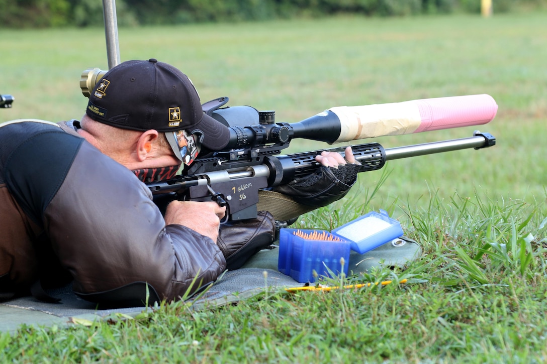 Soldier takes aim during marksmanship competition.