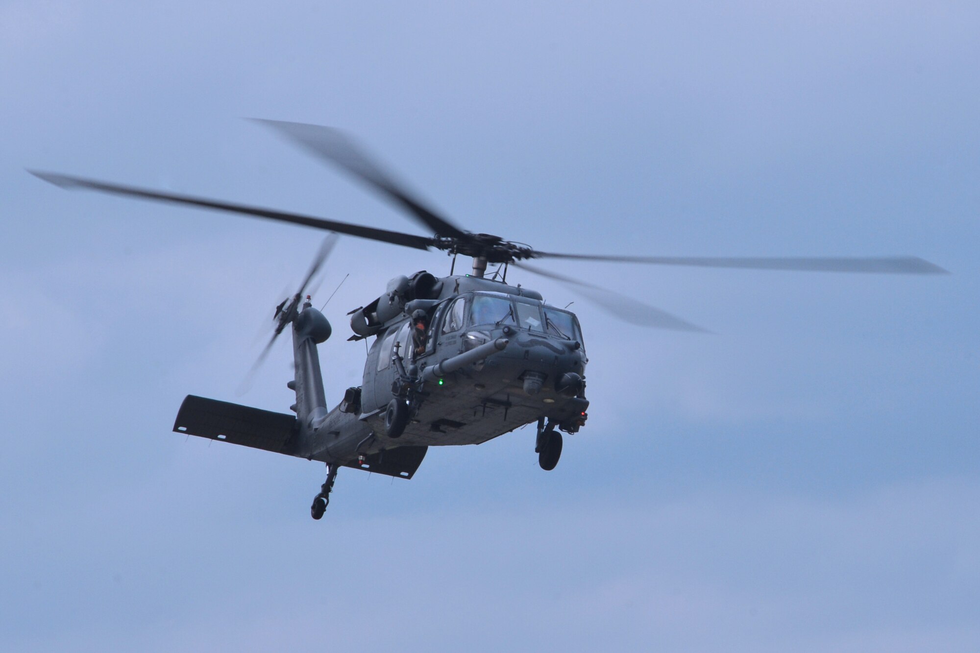 An HH-60G Pave Hawk assigned to the 56th Rescue Squadron prepares to land at Royal Air Force Lakenheath, England, Aug. 24. Over the next several months, the 56th and 57th Rescue Squadrons will prepare to relocate their five HH-60G Pave Hawks, Guardian Angel Weapons Systems and nearly 350 personnel to Aviano Air Base, Italy. (U.S. Air Force photo/Master Sgt. Eric Burks)