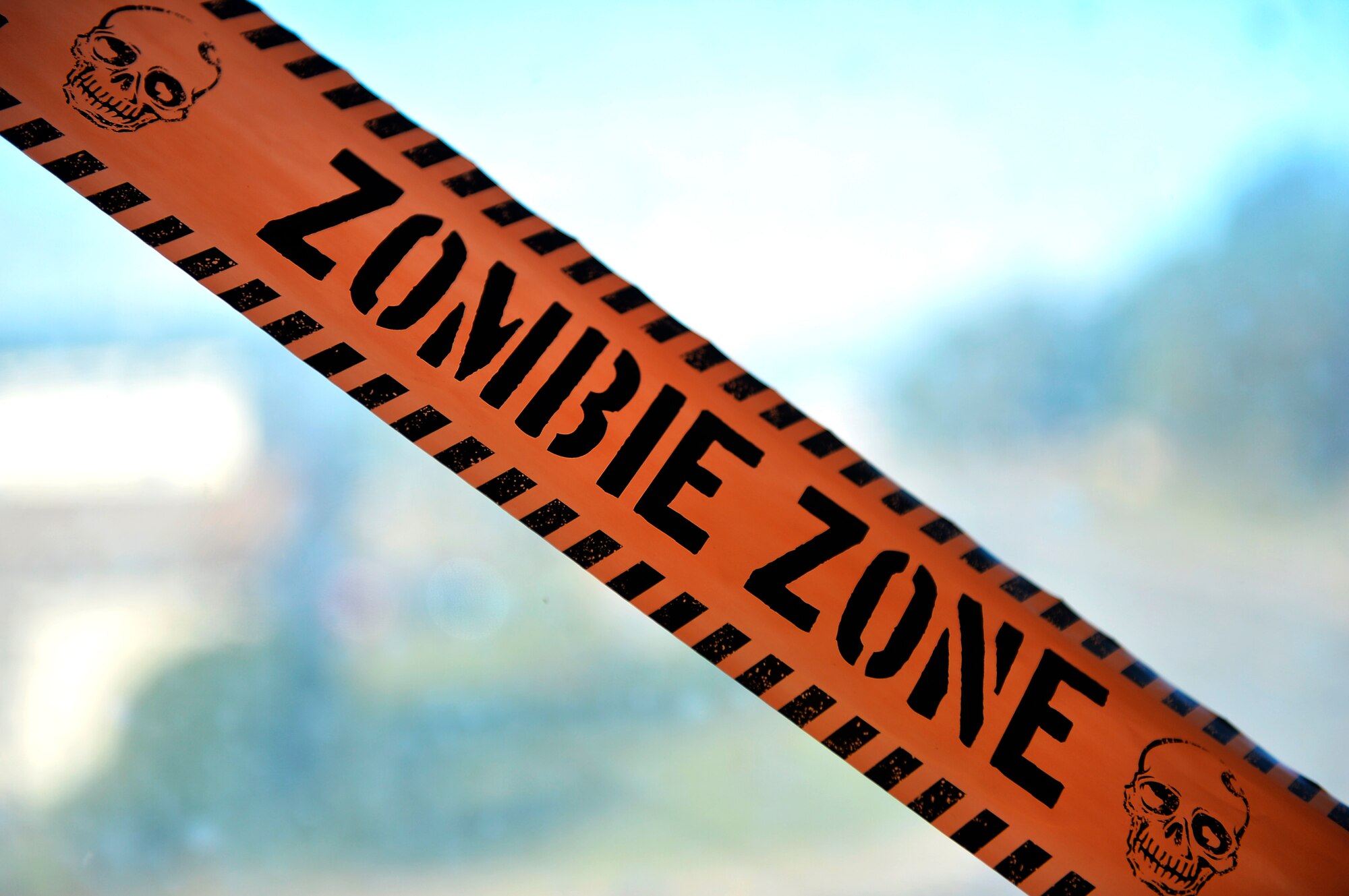 A Halloween decoration hangs on a window on Ramstein Air Base, Germany, Oct. 5, 2017. Officials at Ramstein, encourage service members, civilians, and their families to remain vigilant while celebrating the holidays. (U.S. Air Force photo by Airman 1st Class Joshua Magbanua)