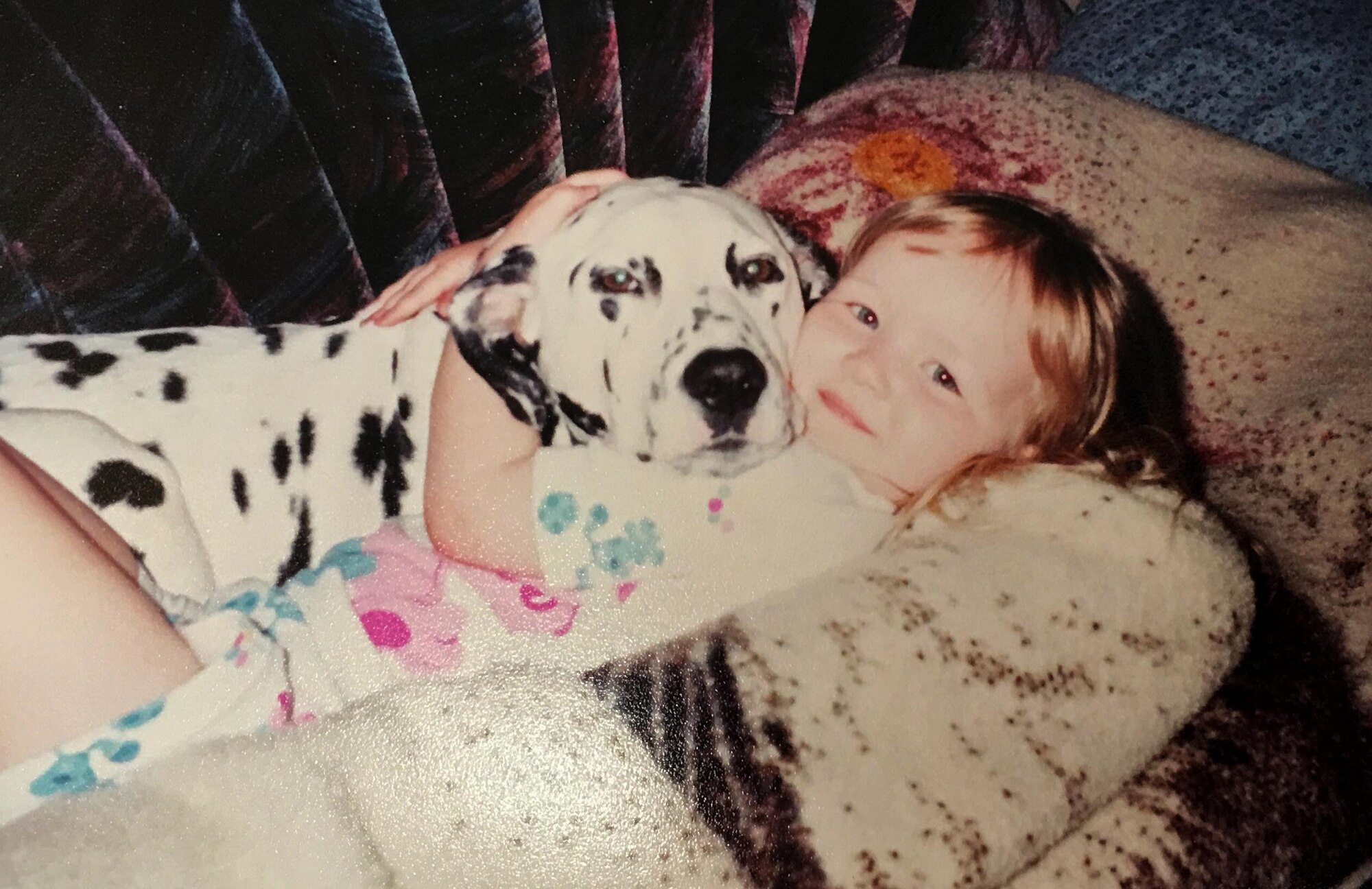 A child with a dog