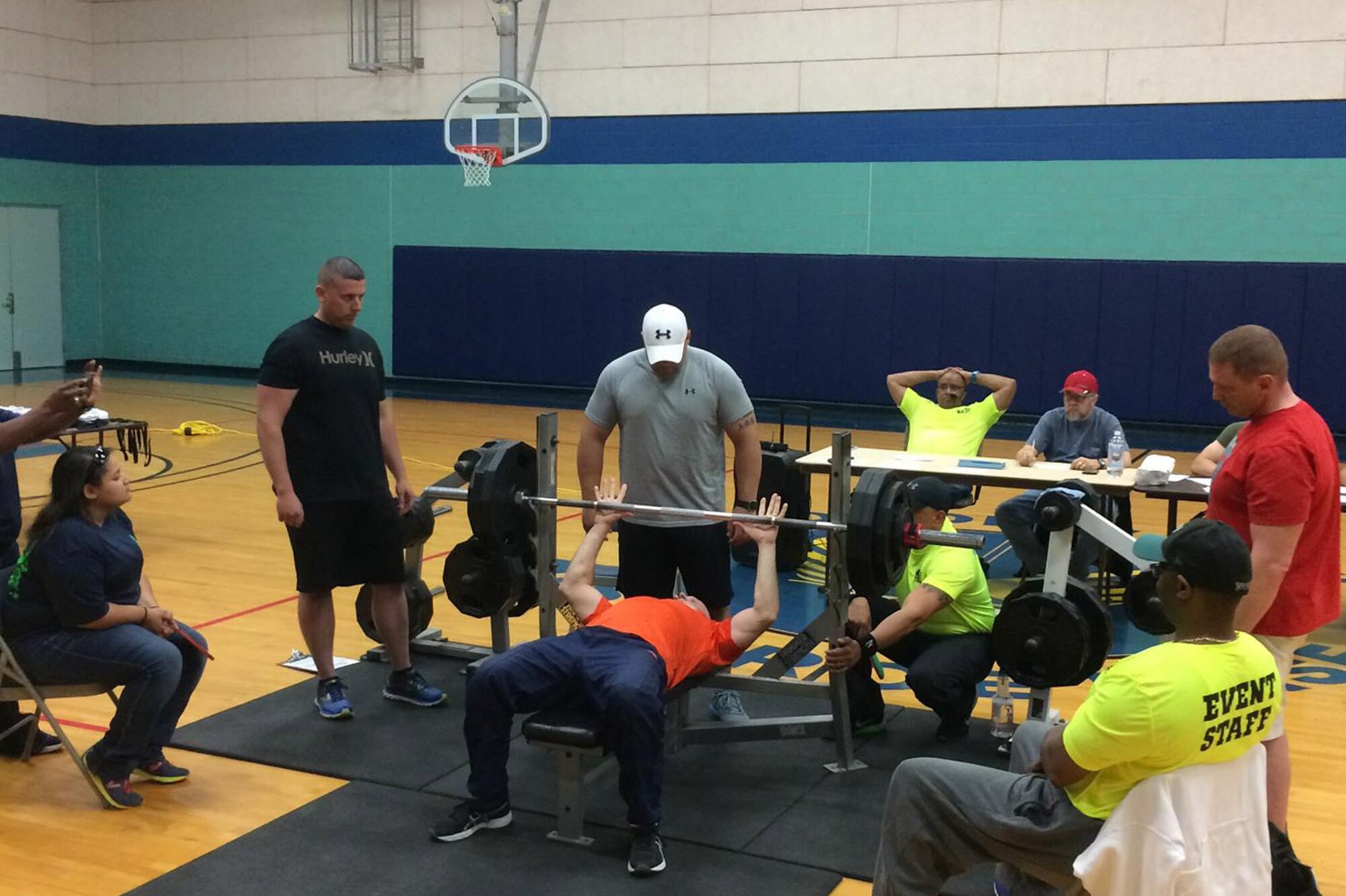 Hoffmaster competes in a bench pressing competition.