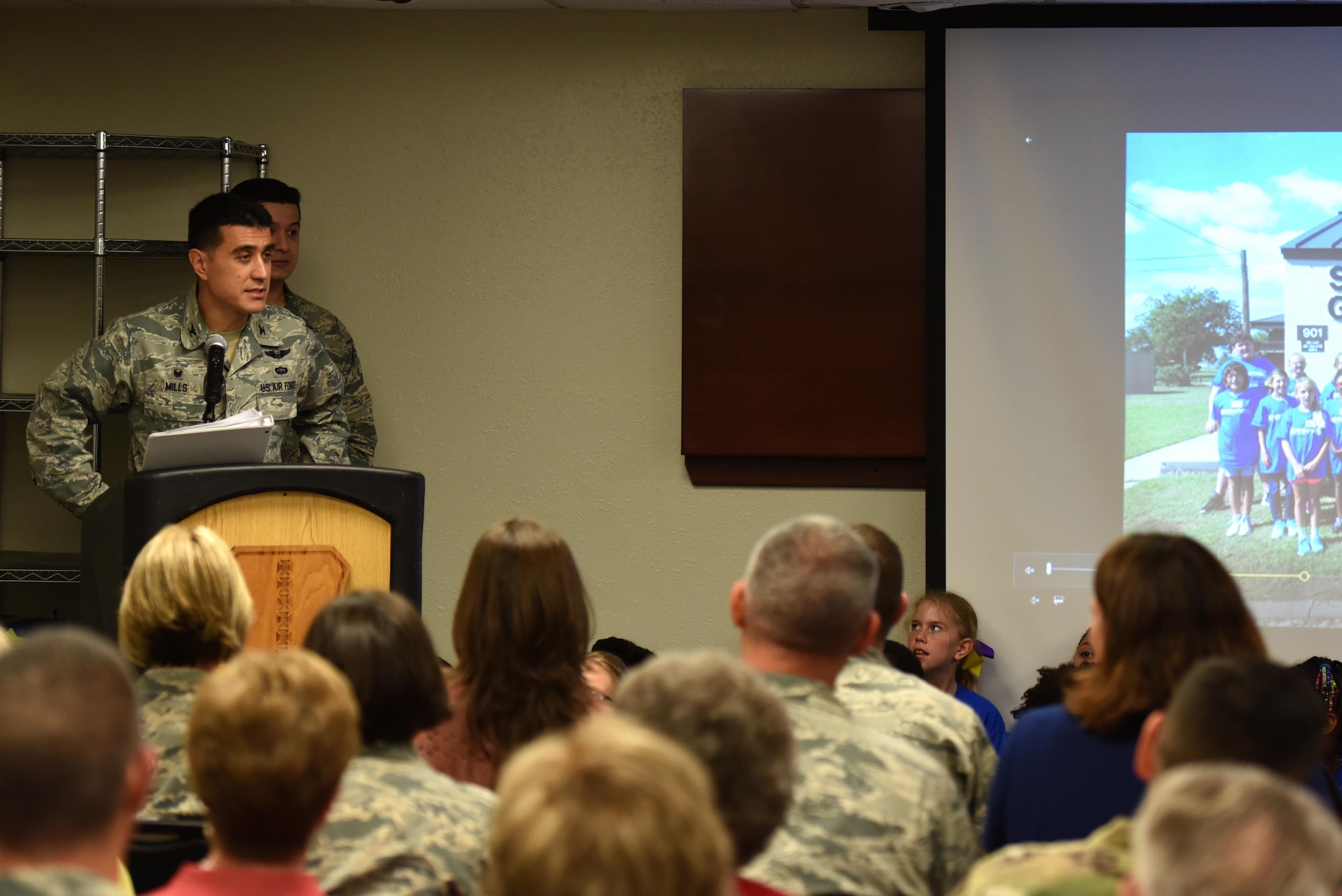 U.S. Air Force Col. Ricky Mills, 17th Training Wing commander, provides opening remarks for the ribbon cutting ceremony at the STARBASE Goodfellow building on Goodfellow Air Force Base, Texas, Oct. 4, 2017. Goodfellow, partnered with the San Angelo community, requested the Department of Defense to allow the program on base. (U.S. Air Force photo by Airman Zachary Chapman/Released)