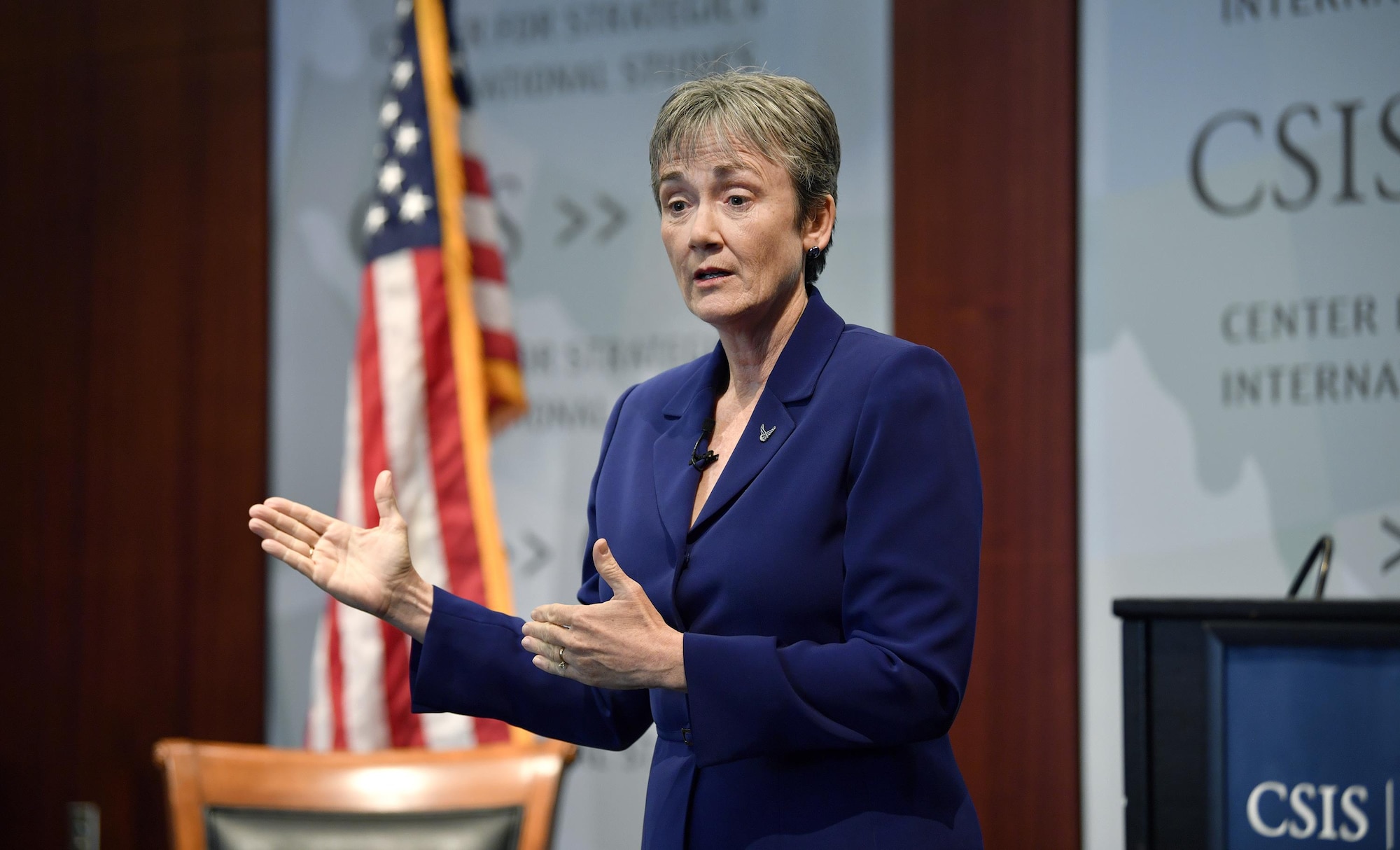 Secretary of the Air Force Heather Wilson speaks at the Center for Strategic & International Studies, Washington, D.C., October 5, 2017. Wilson highlighted the need to invest in our Airmen, readiness, modernization, and the future of Space operations. (U.S. Air Force photo by Wayne A. Clark)