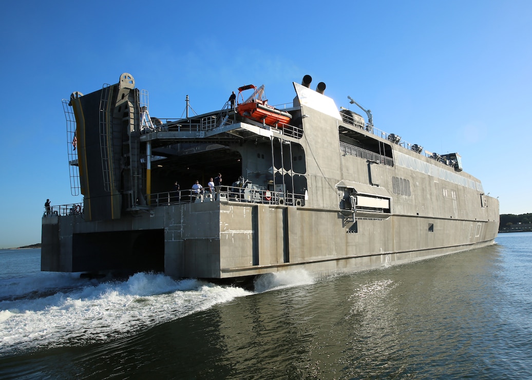 USNS Guam (HST 1) gets underway from Joint Expeditionary Base Little Creek-Fort Story, Oct. 5, 2017
