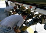 Fuels Distribution System Technicians, Staff Sgt. Justin Bradford, a volunteer from the 134th Air Refueling Wing, McGhee Tyson Air National Guard Base (left) and Staff Sgt. Jared Dabney, 165th POL, operate a truck offloading header valve to take fuel during a fuel delivery to the Savannah Air National Guard Base, Oct. 4, 2017.