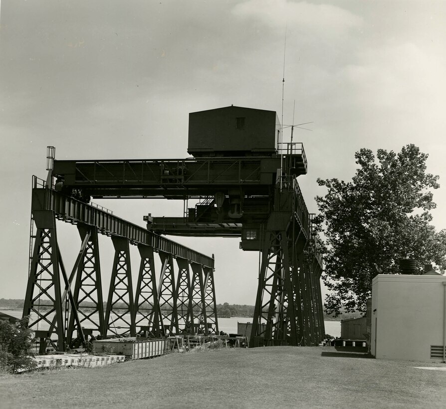 IMAGE: Naval Proving Ground Building History: Overhead Crane Runway and Tidebridge, Total Capacity: 375 Tons.