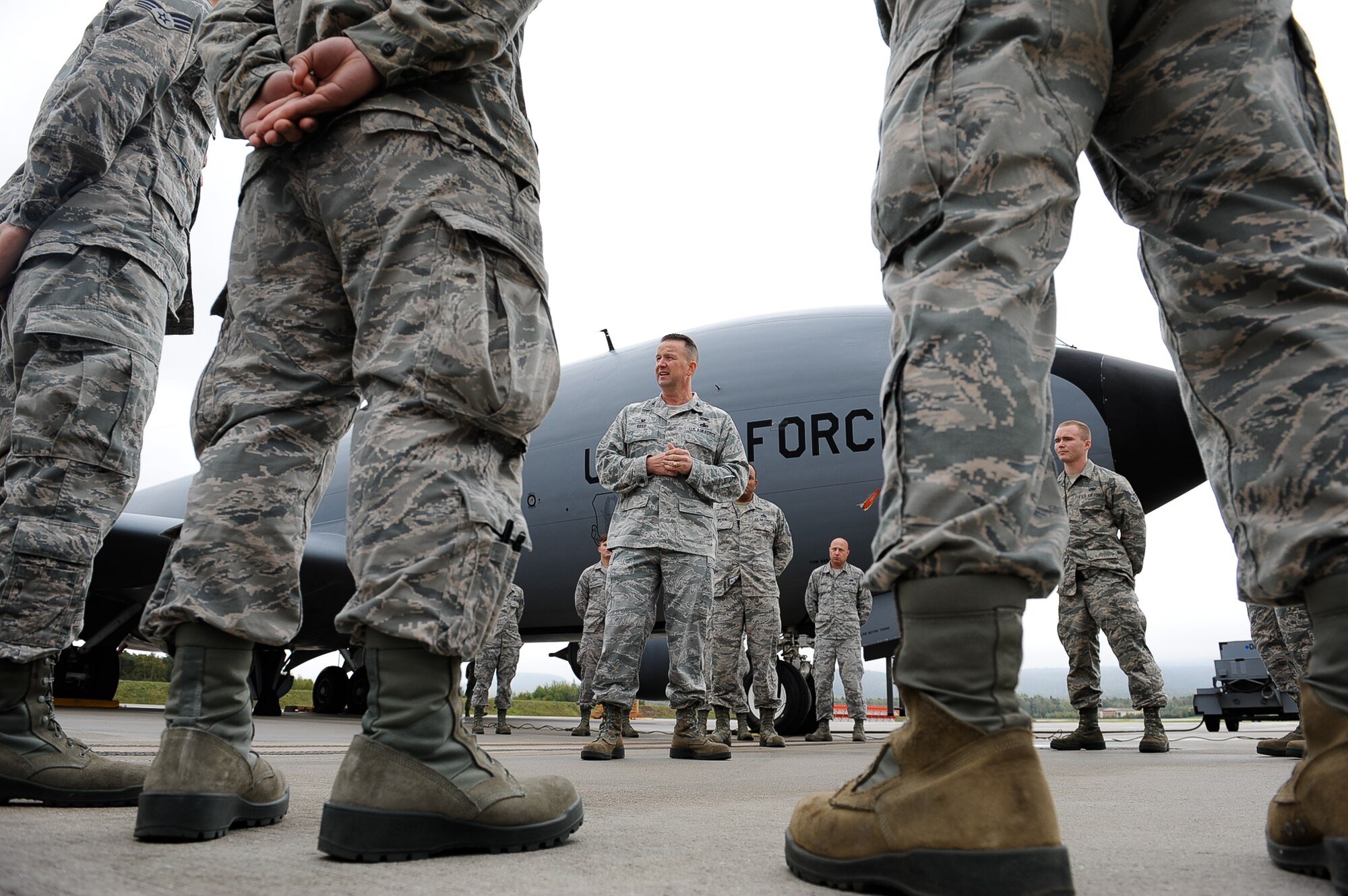 Col. Clifton Reed, 6th Maintenance Group commander, visited Ramstein Air Base Oct. 2, 2017, to personally thank the Airmen who helped repair a KC-135 from MacDill Air Force Base, Fla, for their hard work and diligence.