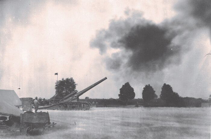 IMAGE: Ordnance History - 7" / 45 Caterpillar Gun firing at a 30 degree elevation