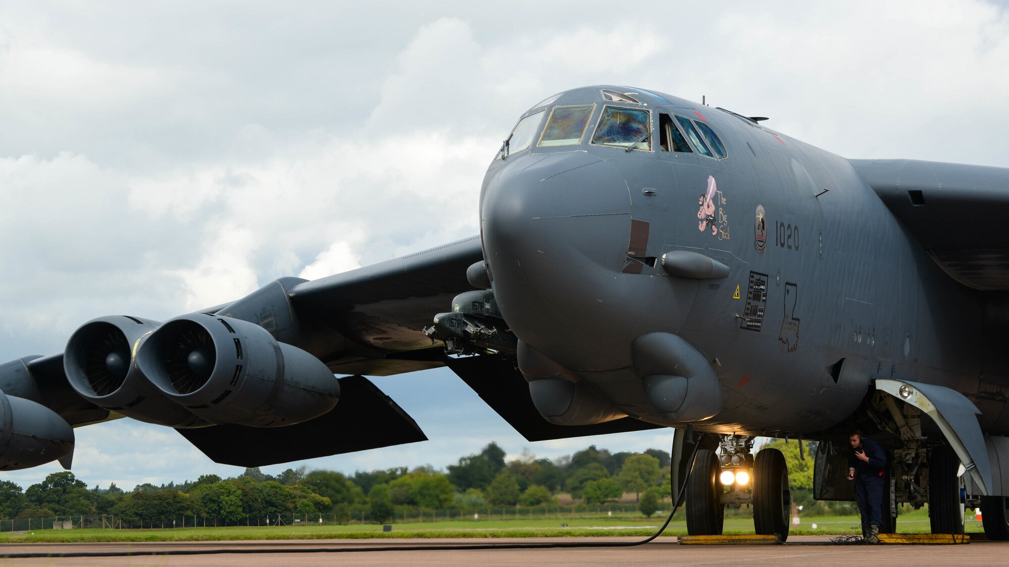 A B-52 Stratofortress arrives at Fairford Royal Air Force Base, U.K., Sept. 14, 2017.