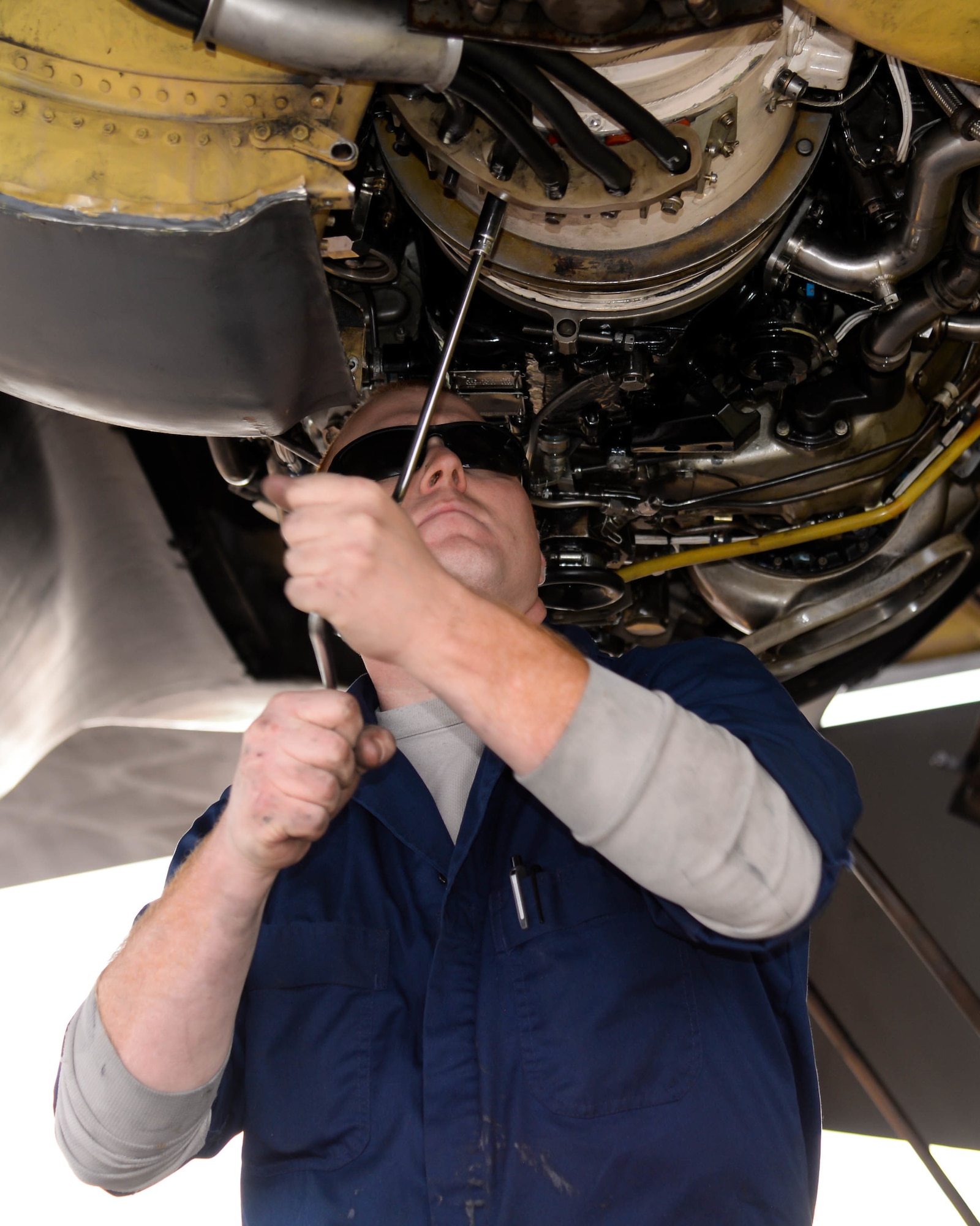 Tech. Sgt. Jason Landgraff, 2nd Aircraft Maintenance Squadron aerospace propulsion craftsman, changes a drive generator on a B-52 Stratofortress at Faiford Royal Air Force Base, U.K., Sept. 20, 2017.