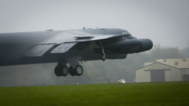 A B-52 Stratofortress takes off from Fairford Royal Air Force Base, Sept. 25, 2017.