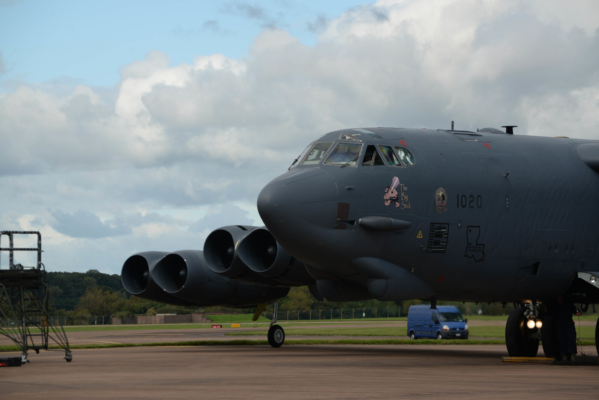 A B-52 Stratofortress arrives at Fairford Royal Air Force Base, U.K., Sept. 14, 2017.