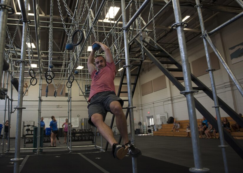 Trevor Childs participates in the Southeast Regional Alpha Warrior Competition at the Joint Base Charleston Air Base Gym Sept. 30, 2017.