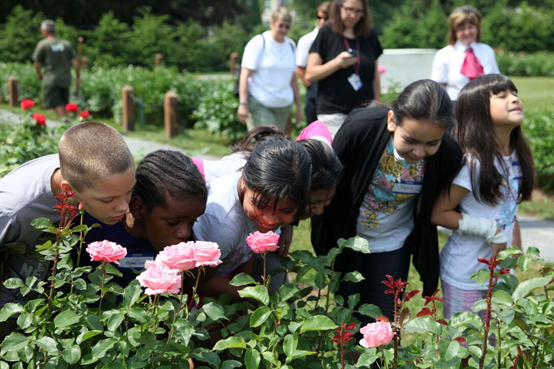 Children enjoying a garden at Roosevelt-Vanderbilt National Historic Sites