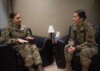 This week’s Rock Solid Warrior is Senior Airman Brittany Edwards (right), the NCOIC of mental health with the 386th Expeditionary Medical Group, deployed from Eglin Air Force Base, Fl. The Rock Solid Warrior program is a way to recognize and spotlight the Airmen of the 386th Air Expeditionary Wing for their positive impact and commitment to the mission. (U.S. Air Force photo by Tech. Sgt. Jonathan Hehnly)