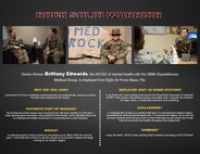 This week’s Rock Solid Warrior is Senior Airman Brittany Edwards, the NCOIC of mental health with the 386th Expeditionary Medical Group, deployed from Eglin Air Force Base, Fl. The Rock Solid Warrior program is a way to recognize and spotlight the Airmen of the 386th Air Expeditionary Wing for their positive impact and commitment to the mission. (U.S. Air Force photo by Tech. Sgt. Jonathan Hehnly)