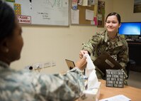This week’s Rock Solid Warrior is Senior Airman Brittany Edwards, the NCOIC of mental health with the 386th Expeditionary Medical Group, deployed from Eglin Air Force Base, Fl. The Rock Solid Warrior program is a way to recognize and spotlight the Airmen of the 386th Air Expeditionary Wing for their positive impact and commitment to the mission. (U.S. Air Force photo by Tech. Sgt. Jonathan Hehnly)