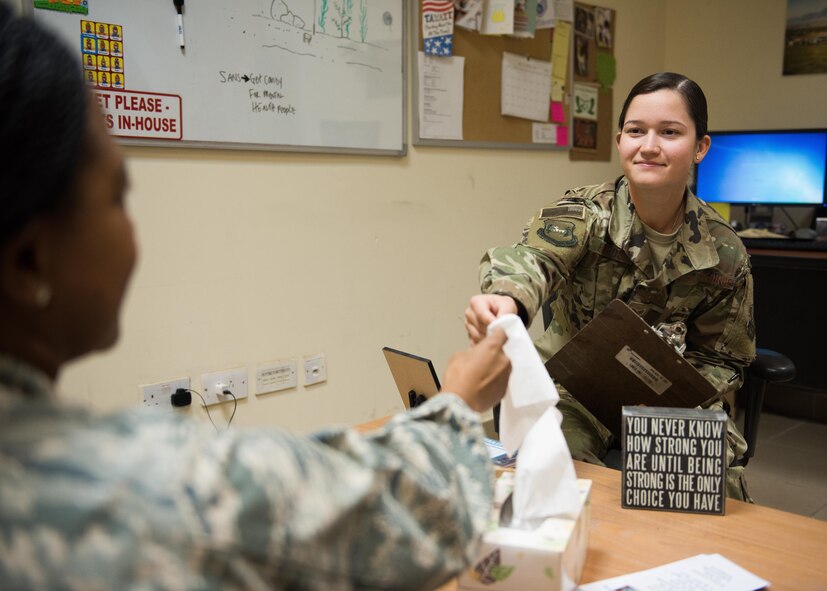 This week’s Rock Solid Warrior is Senior Airman Brittany Edwards, the NCOIC of mental health with the 386th Expeditionary Medical Group, deployed from Eglin Air Force Base, Fl. The Rock Solid Warrior program is a way to recognize and spotlight the Airmen of the 386th Air Expeditionary Wing for their positive impact and commitment to the mission. (U.S. Air Force photo by Tech. Sgt. Jonathan Hehnly)