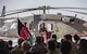 Brig. Gen. Phillip Stewart, commander 438th Air Expeditionary Wing and Train, Advise, Assist Command-Air, speaks in front of the first Afghan UH-60 Black Hawk during a ribbon cutting ceremony Oct. 7, 2017, at Kandahar Airfield, Afghanistan. Stewart said the UH-60 will be an important step in the modernization of the Afghan Air Force, which is slated to double in size in the coming years. (U.S. Air Force photo by Staff Sgt. Alexander W. Riedel)