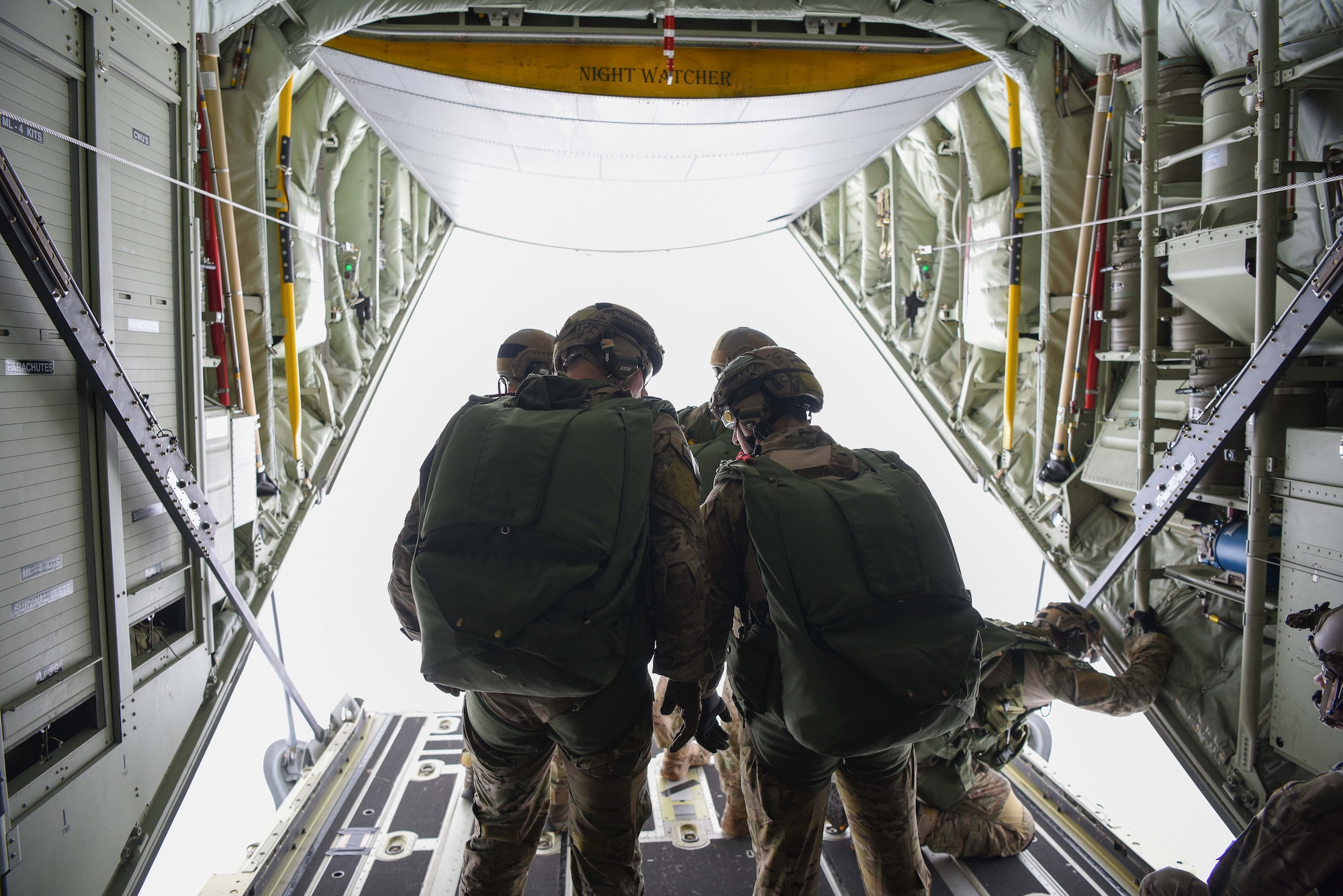 Airmen with the 321st Special Tactics Squadron, 352 Special Operations Wing execute a military free fall jump out of an MC-130J Commando II over southern England, 29 Sept. 2017. The air commandos performed this jump as maintain jump proficiency while ensuring readiness to execute global special operations at a moment's notice.