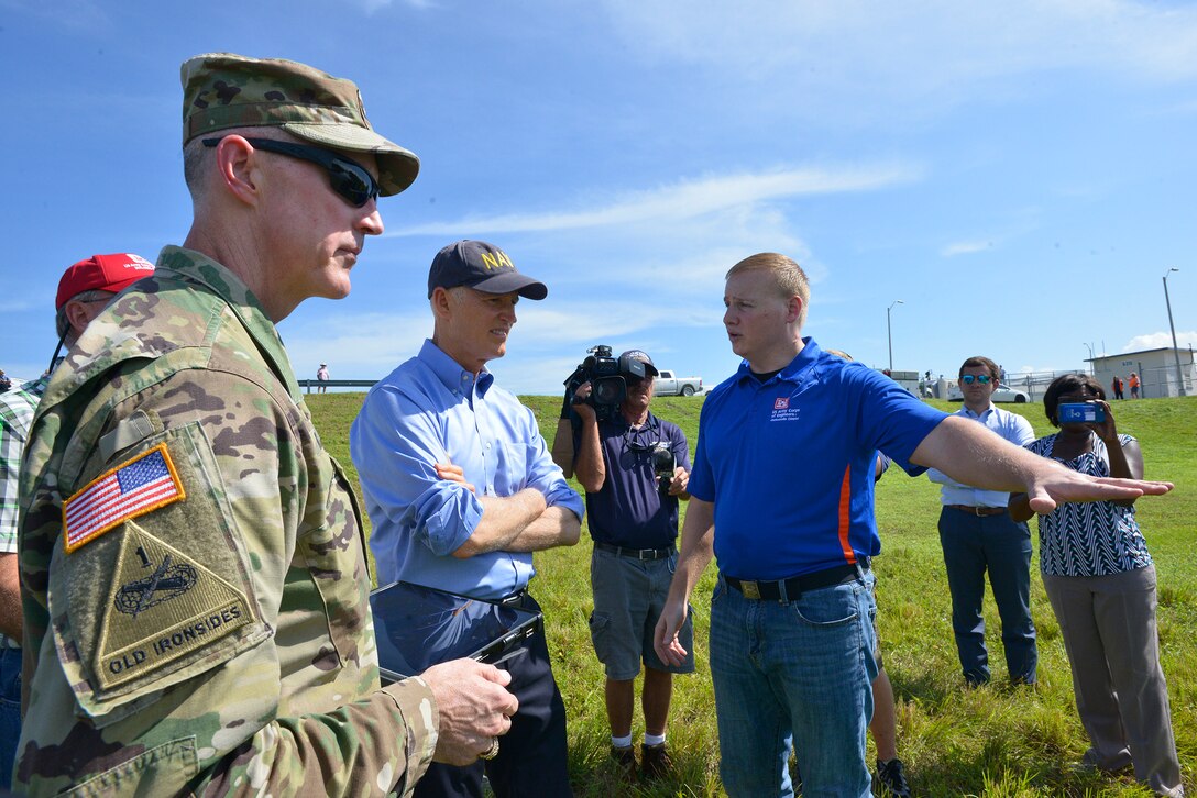 CLEWISTON, Fla. – Jacksonville District Commander, Col. Jason Kirk welcomed Florida Gov. Rick Scott to the Herbert Hoover Dike at Lake Okeechobee on Oct. 9, 2017.