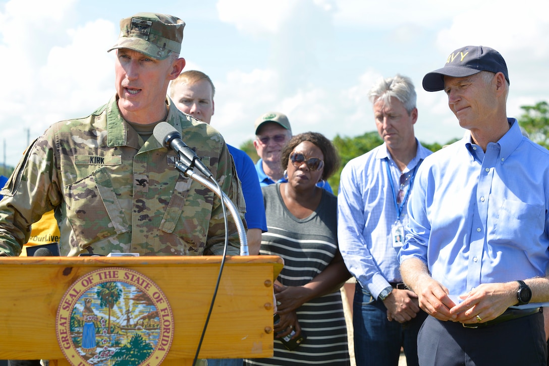 CLEWISTON, Fla. – Jacksonville District Commander, Col. Jason Kirk welcomed Florida Gov. Rick Scott to the Herbert Hoover Dike at Lake Okeechobee on Oct. 9, 2017.