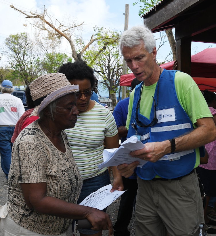 Victims get instructions for disaster relief from FEMA.