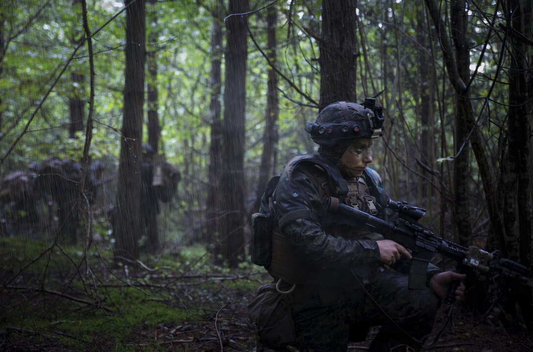 Marine with Marine Rotational Force-Europe holds a defensive position during Exercise Aurora 17 in Lärbro, Sweden, Sept. 20, 2017. Aurora 17 is the largest Swedish national exercise in more than 20 years, and it includes supporting forces from the U.S. and other nations in order to exercise Sweden’s defense capability and promote common regional security. (U.S. Marine Corps photo by SSgt. Marcin Platek/Released)