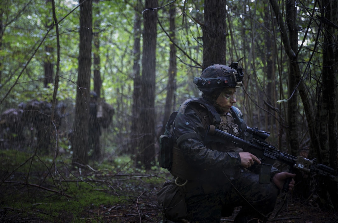 Marine with Marine Rotational Force-Europe holds a defensive position during Exercise Aurora 17 in Lärbro, Sweden, Sept. 20, 2017. Aurora 17 is the largest Swedish national exercise in more than 20 years, and it includes supporting forces from the U.S. and other nations in order to exercise Sweden’s defense capability and promote common regional security. (U.S. Marine Corps photo by SSgt. Marcin Platek/Released)