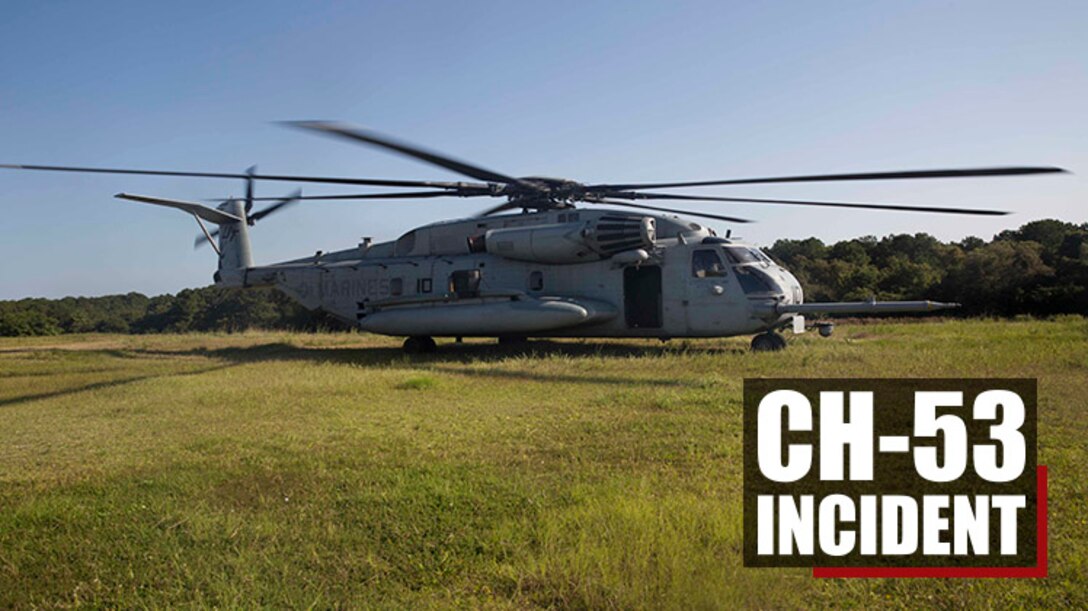 A CH-53 Super Stallion lands in a field at Marine Corps Air Station New River, N.C., during a formation flight, Sept. 25, 2017. The formation flight allowed the Marines to showcase their ability to plan and execute an eight-aircraft formation. The Marines are with HMHT-302. (Marine Corps Photo by Pfc. Nicholas Guevara)