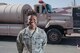 Master Sgt. Mendy Dillard poses for a portrait in front of a fire truck at an undisclosed location in Southwest Asia Wednesday, 11 October 2017. Dillard is celebrating her 11th year serving the Air Force as a firefighter. (U.S. Air Force photo by Master Sgt. Eric M. Sharman)