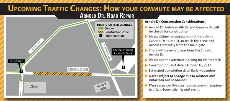 Traffic construction detour represents the newest phase of construction on Arnold Drive, which will begin
Oct. 16, 2017.