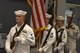 U.S. Navy color guard stand by for the start of the Navy Ball at the Event Center on Goodfellow Air Force Base, Texas Oct. 6, 2017. The evening ceremonies began with the posting of colors by the color guard and the setting of the POW/MIA table. (U.S. Air Force photo by Airman Zachary Chapman/Released)